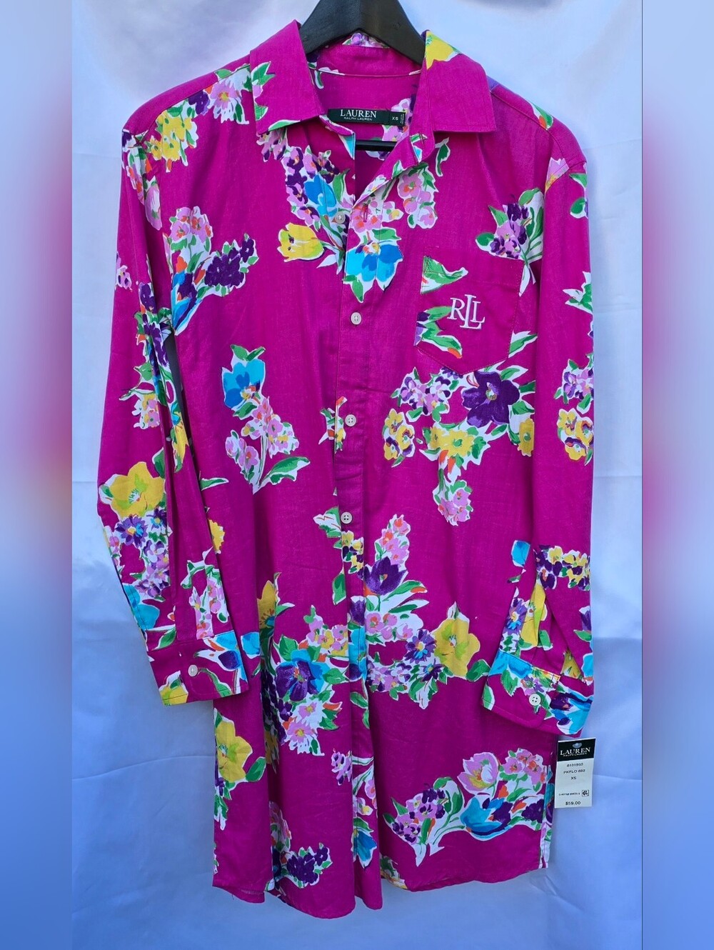 Lauren Ralph Lauren Pink Cotton Voile Tropical Floral Tunic